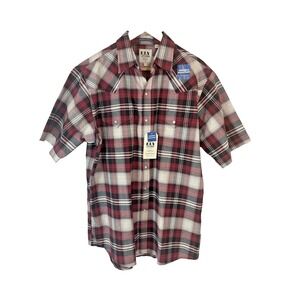 NWT Ely Cattleman Men's Short Sleeve Pearl Snap Red Black Plaid Shirt Size Large